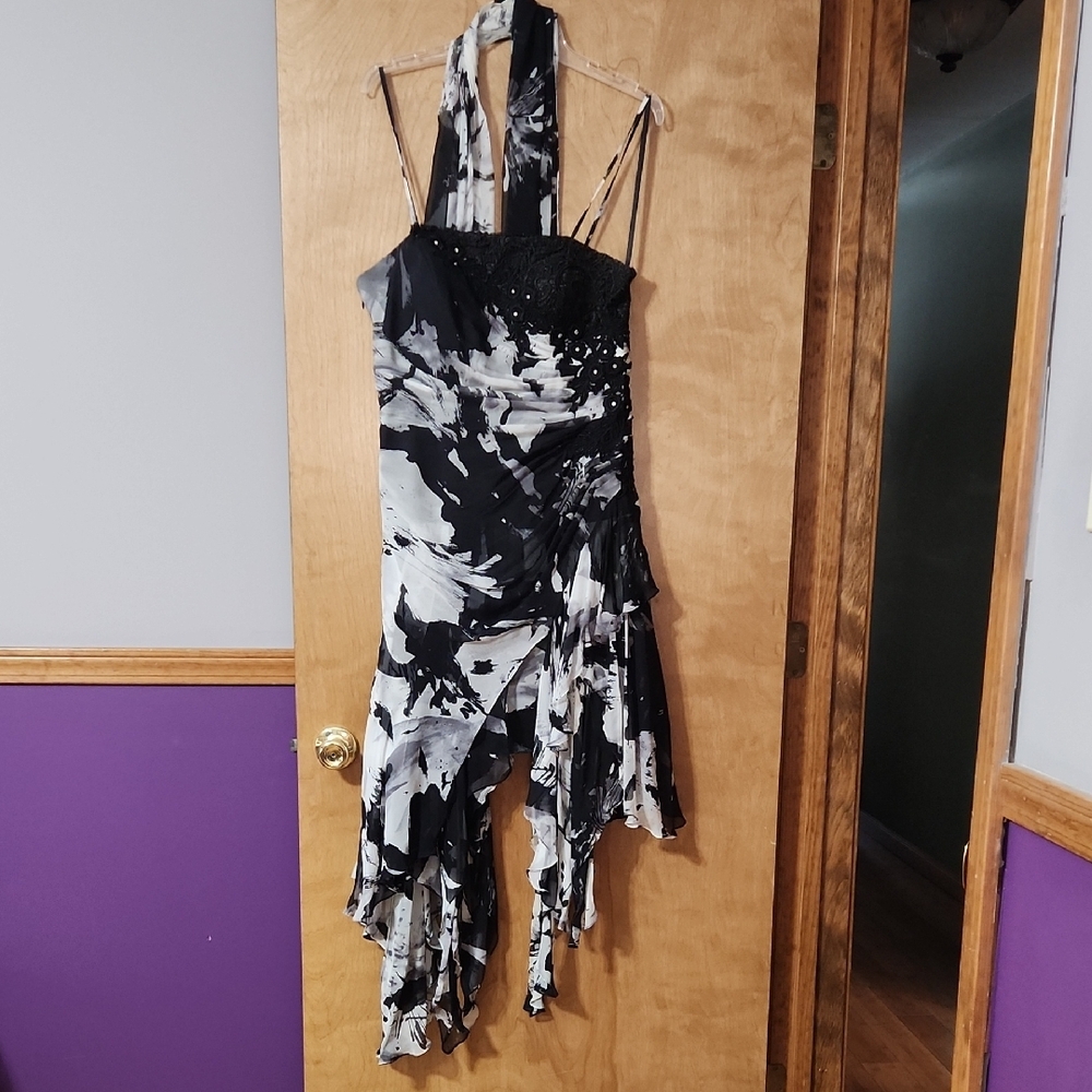 Elegant Black and White Halter Dress